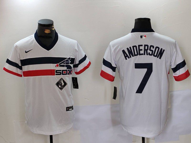 Men Chicago White Sox 7 Anderson White Throwback Game 2024 Nike MLB Jersey style 9022